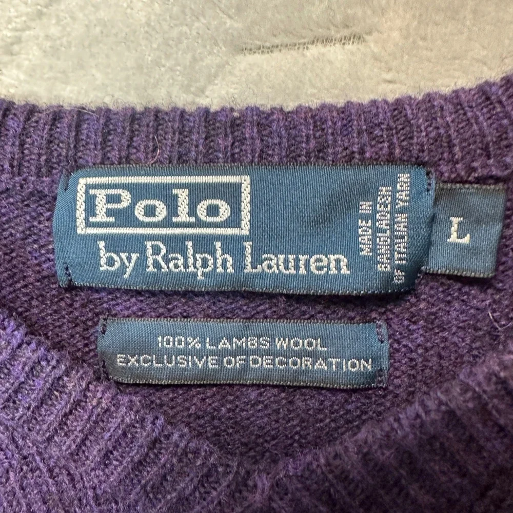 Polo Ralph Lauren‎ Men Lambswool Purple V Neck Sweater L Knit Heritage Preppy